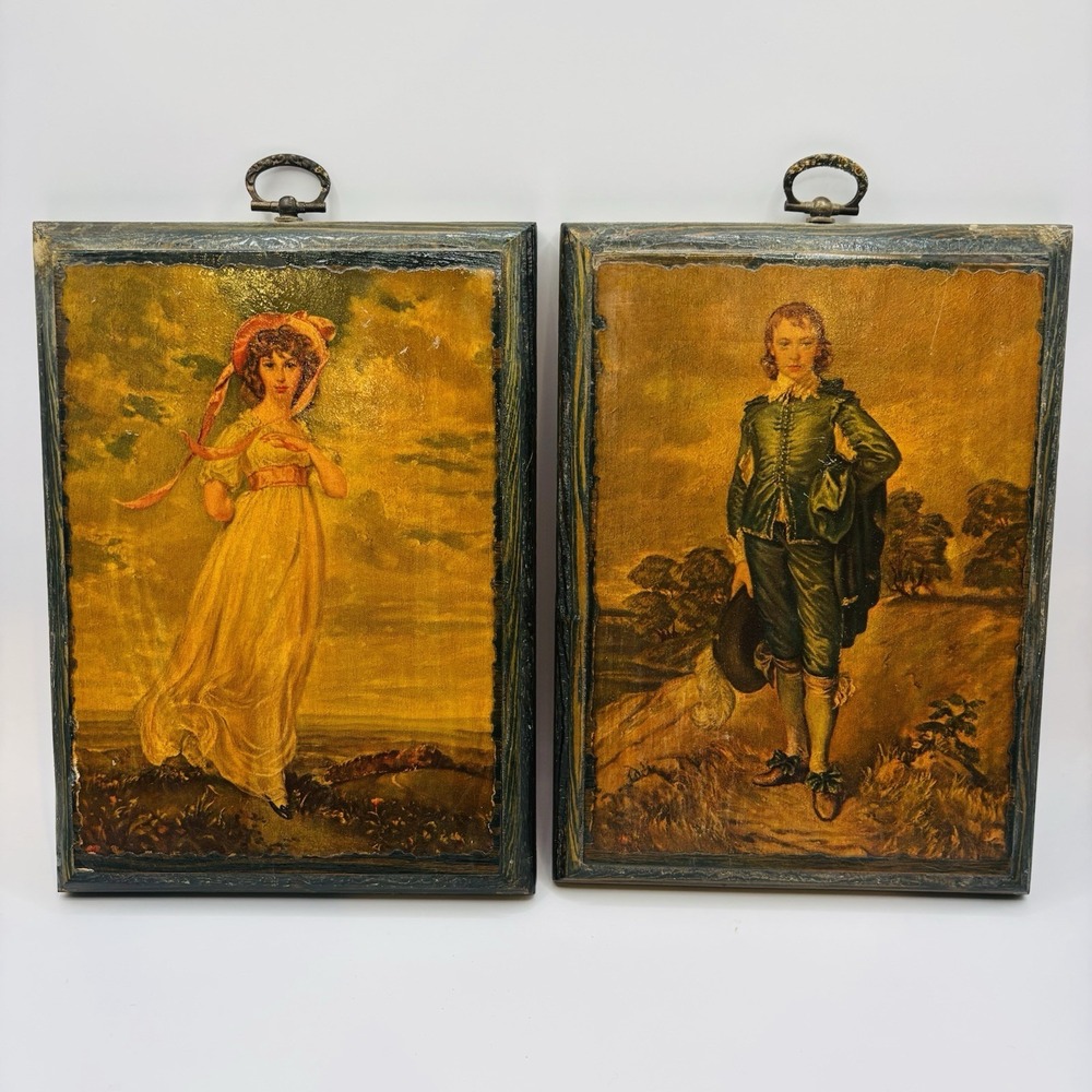 Vintage Pinkie Blue Boy Wall Plaques Set Cottagecore Victorian Shabby
